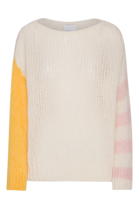 Amira Knit Pullover White Yellow Light Pink Striped