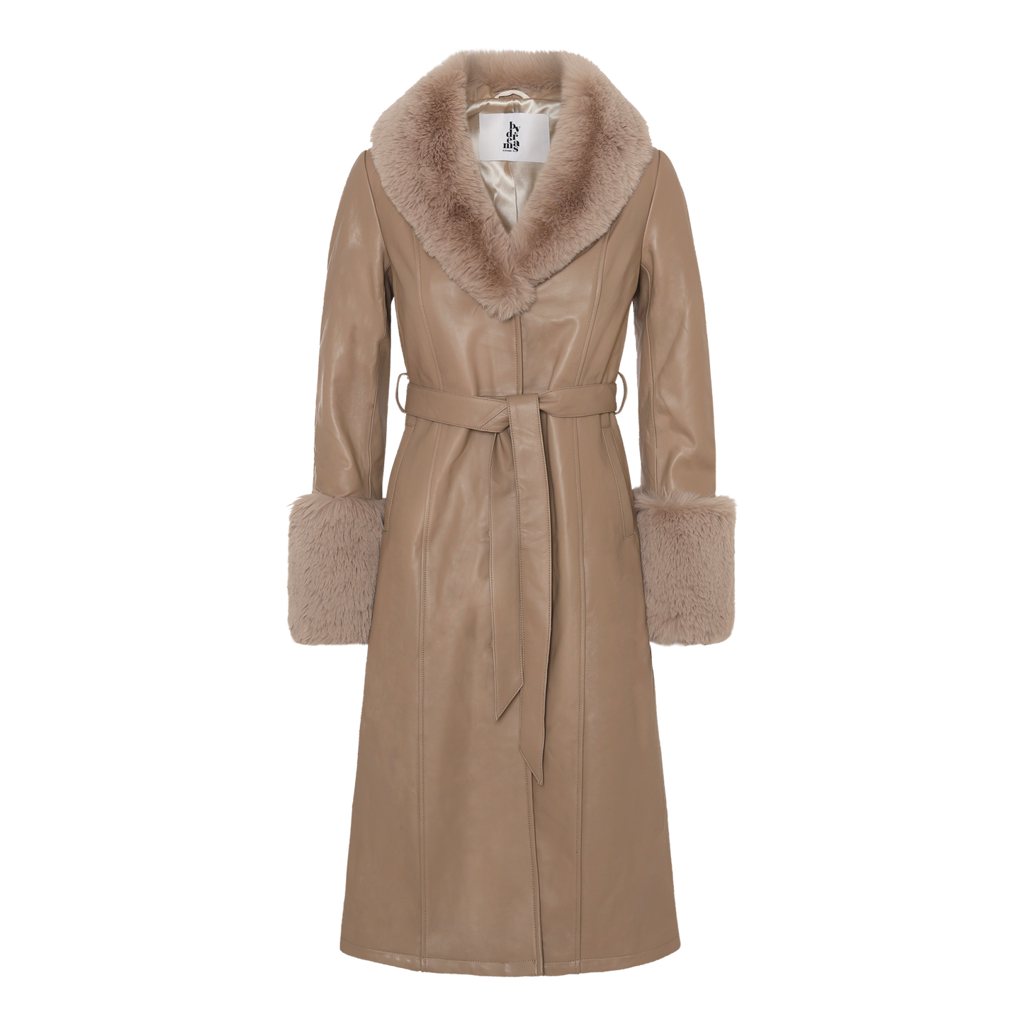 Bella Leather Coat Long Light Brown - Sample