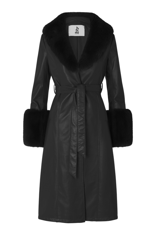 Bella Leather Coat Long Black - Sample