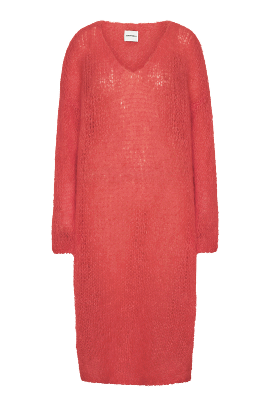 Camilla V Neck Mohair Dress Coral Red