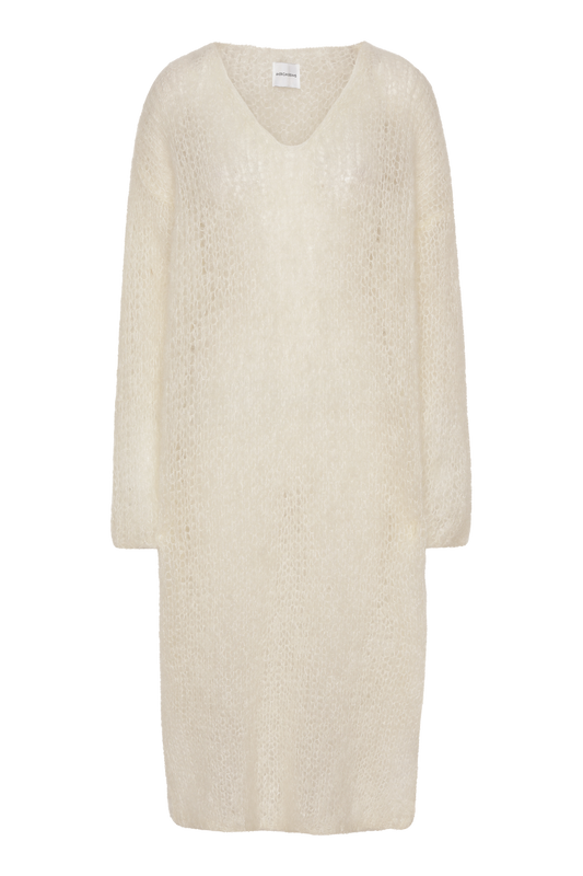 Camilla V Neck Mohair Dress White