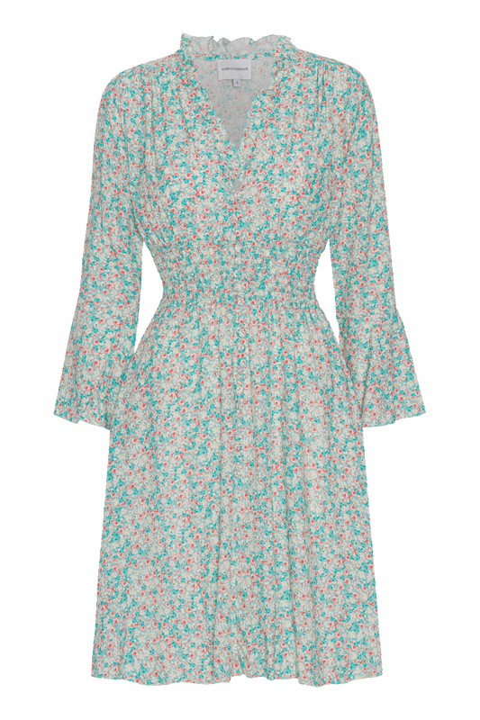 Sally Short Dress Turquoise Flower