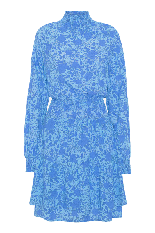 Daniella High Neck Dress Short Blue Flower