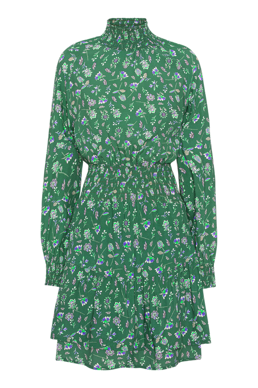 Daniella High Neck Dress Short Green Flower