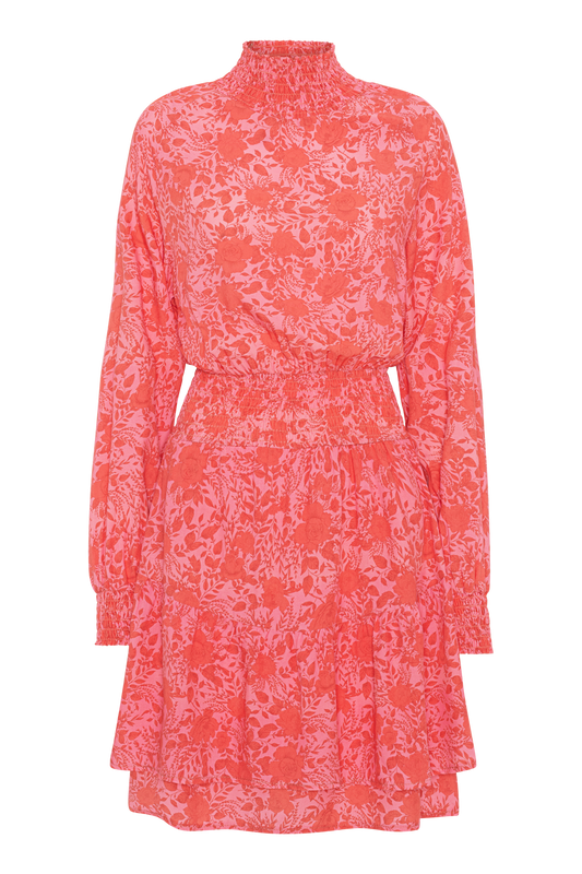 Daniella High Neck Dress Short Red Flower