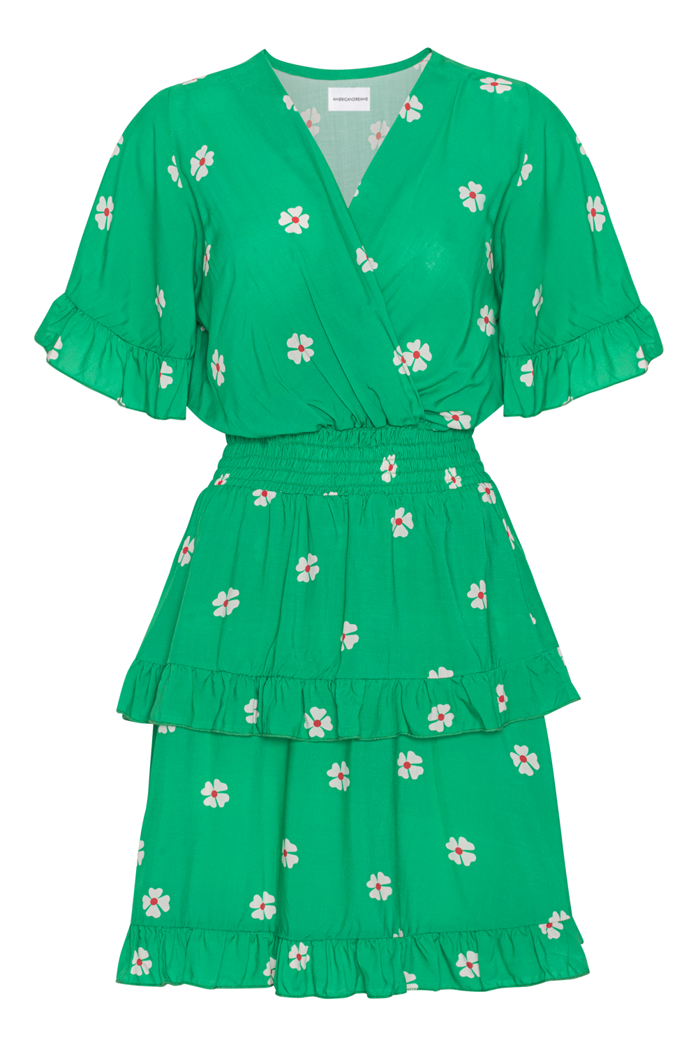 Ella Short Dress Green W/White Flower
