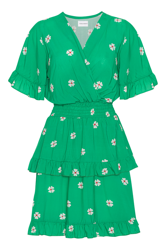 Ella Short Dress Green W/White Flower