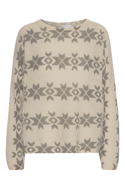 Eva Nordic Pullover White With Grey Print - Sample