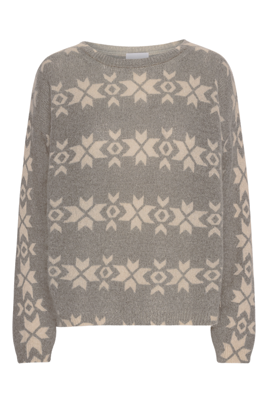 Eva Nordic Pullover Grey With White Print - Sample