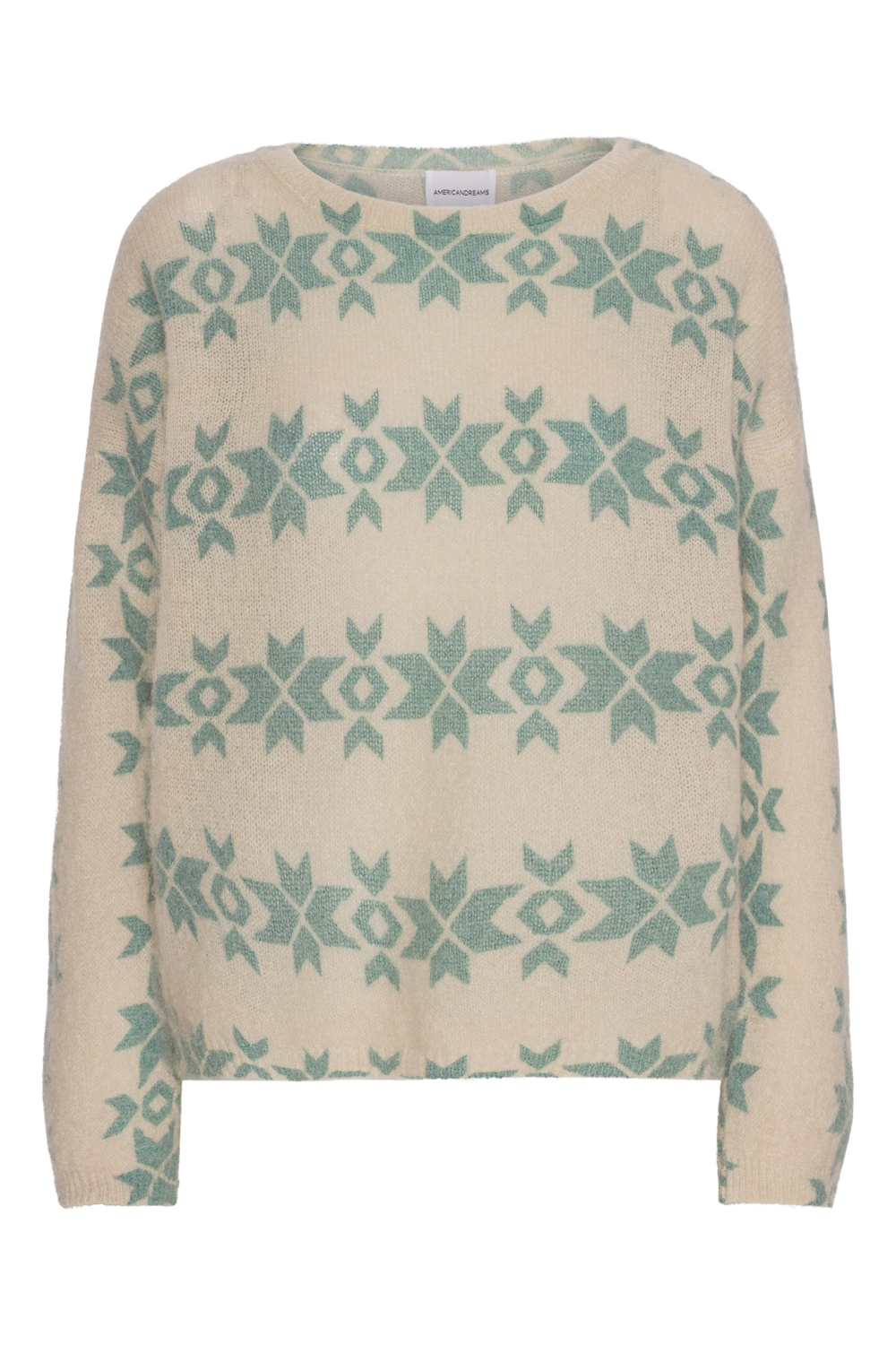 Eva Nordic Pullover Beige With Green Print - Sample