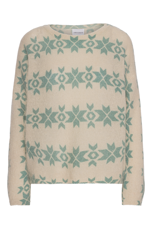 Eva Nordic Pullover Beige With Green Print - Sample