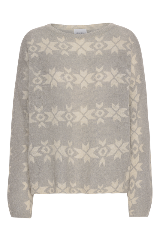 Eva Nordic Pullover Light Grey With White Print - Sample