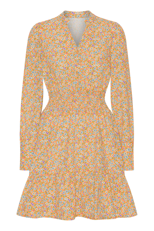 Inna Short Dress Cotton Orange Flower - Sample