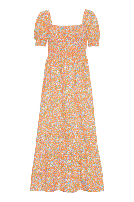 Jade Cotton Long Dress Orange Flower - Sample