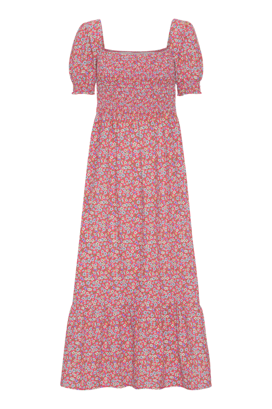 Jade Cotton Long Dress Red Flower - Sample