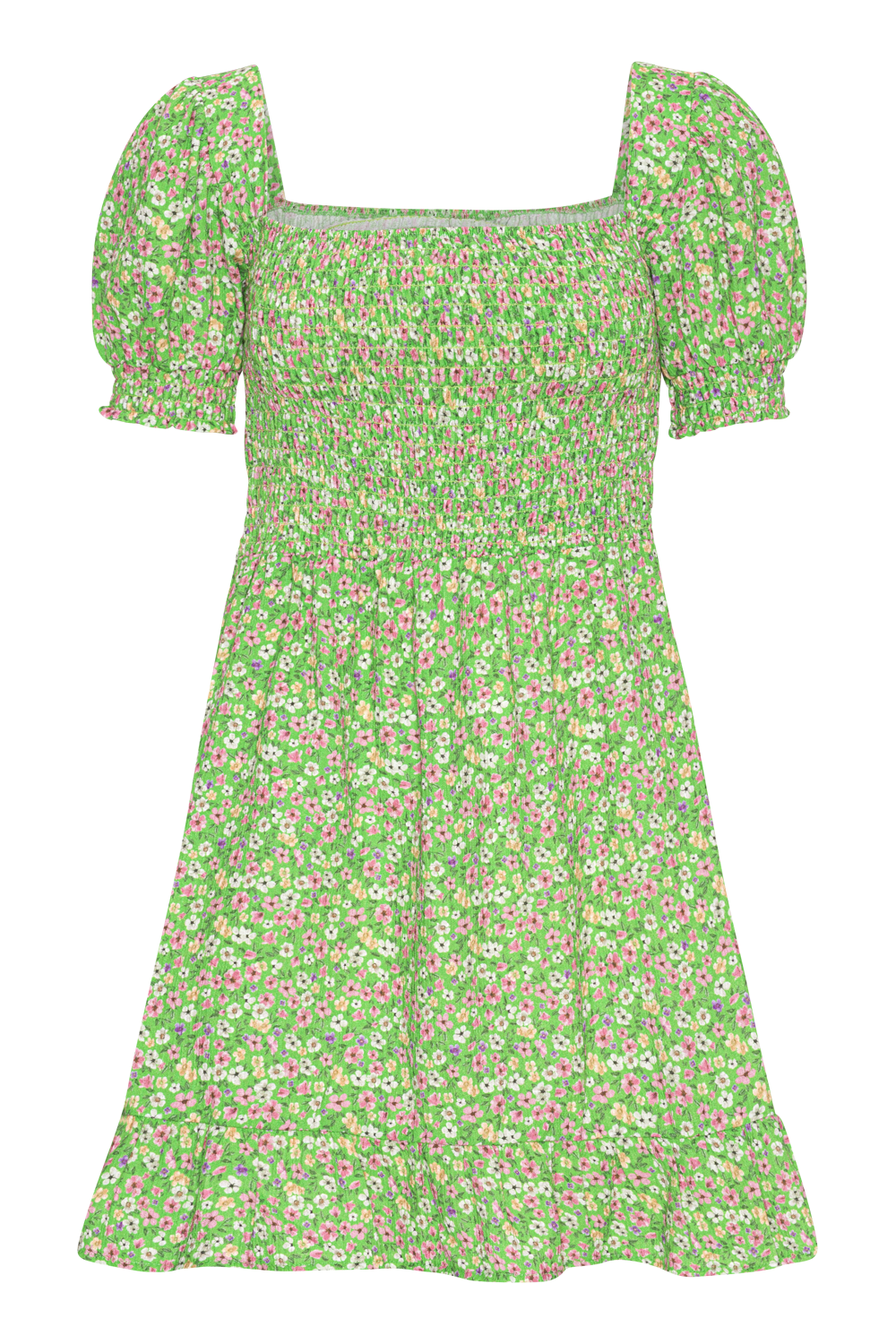 Jade Cotton Short Dress Light Green Flower - Sample