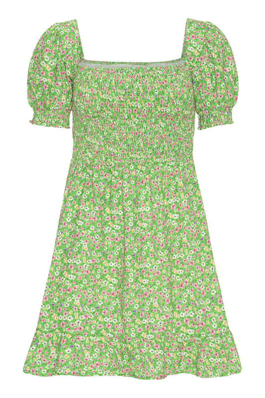 Jade Cotton Short Dress Light Green Flower - Sample