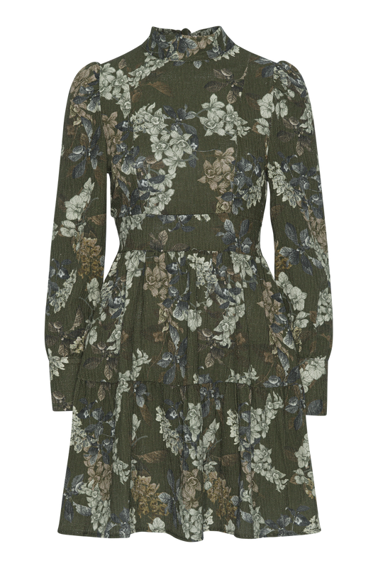 Laila Cotton Bow Dress Army Green Big Flowers