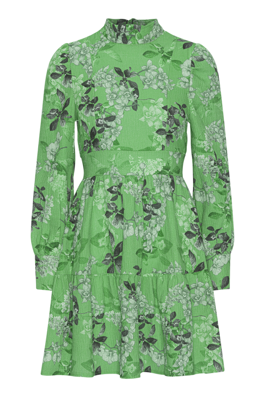 Laila Cotton Bow Dress Green Big Flower