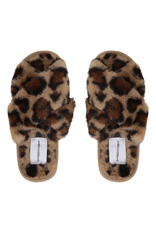 Lou Faux Fur Slippers Brown Leo