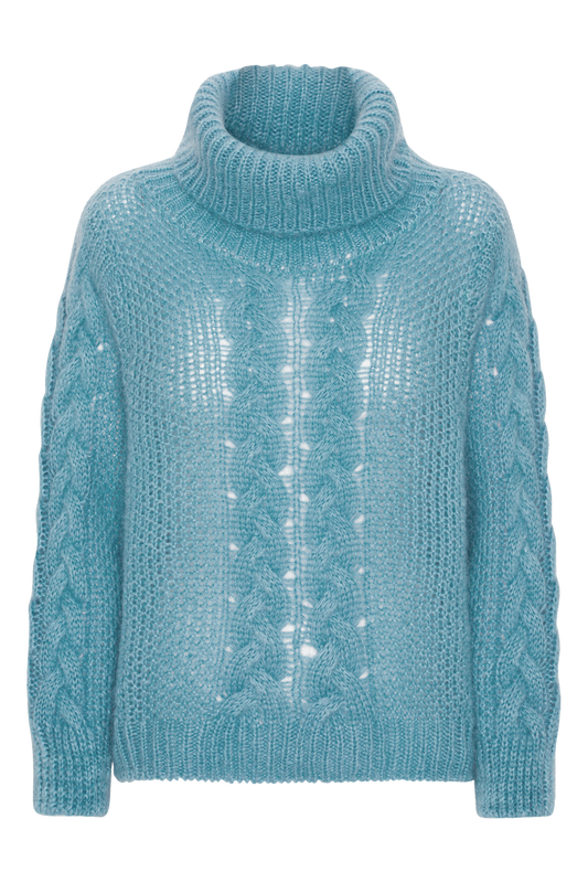 Minella Roll Neck Cable Knit Pullover Turquoise - Sample