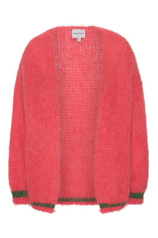 Olivia Mohair Cardigan Coral Red W/Jade Green Lurex