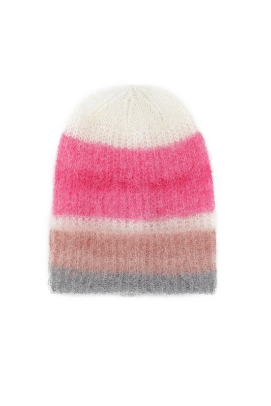 Mila Mohair Beanie Multi Striped Pink - Sample