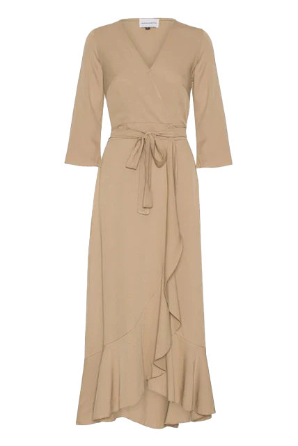 Milly Wrap Dress Long Solid Light Brown
