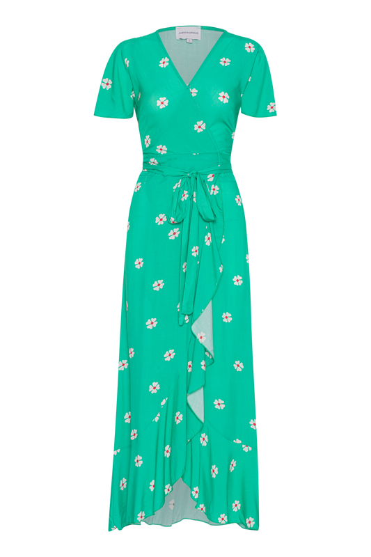 Milly Wrap Dress Long Green W/White Flower