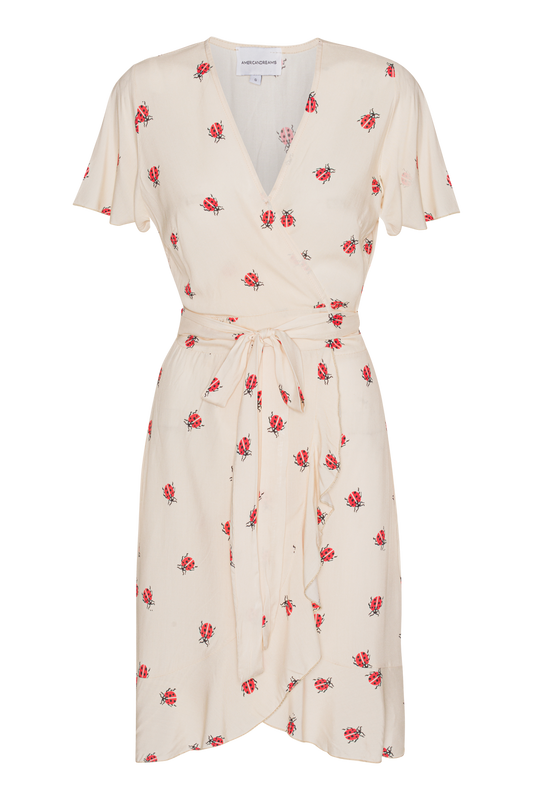 Milly Wrap Dress Short Beige W/Ladybugs