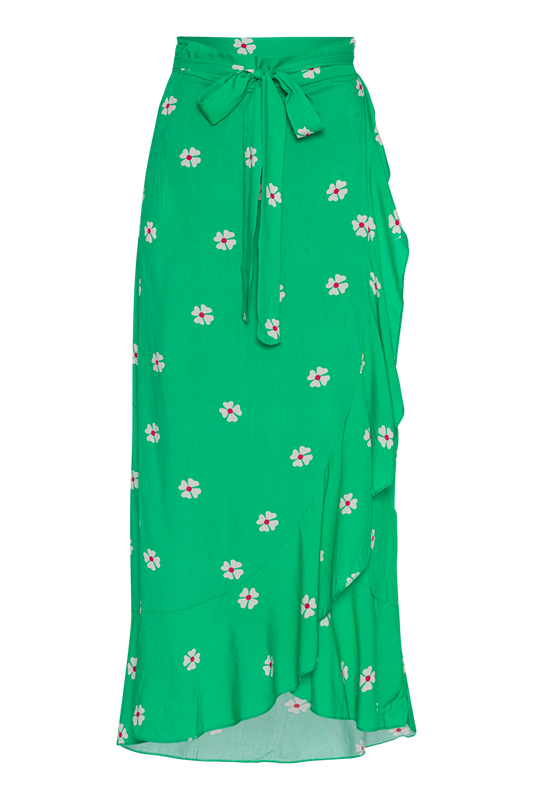 Milly Wrap Skirt Long Green W/White Flower