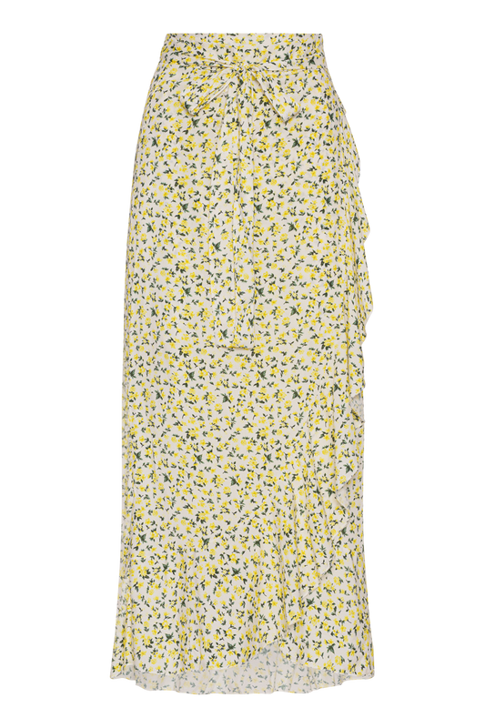 Milly Wrap Skirt Long White / Lime Flower