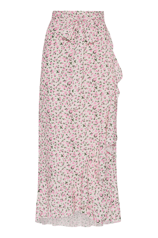 Milly Wrap Skirt Long White / Light Pink Flower