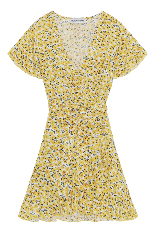 Milly Wrap Dress Kids Yellow Flower