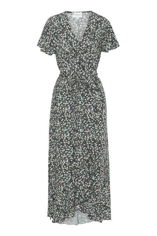 Milly Wrap Dress Long Black / Blue Flower