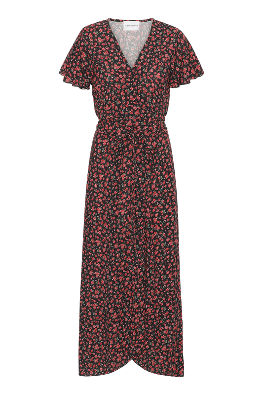 Milly Wrap Dress Long Black/Red Flower
