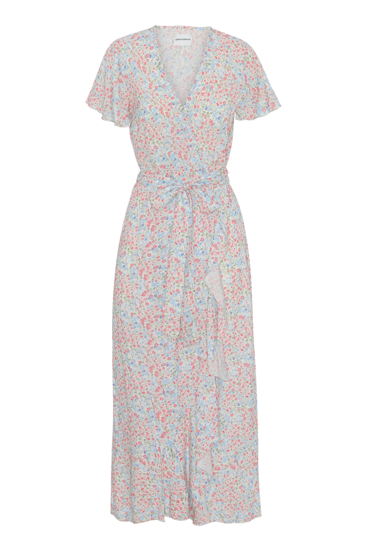 Milly Wrap Dress Long Blue Multi Flower
