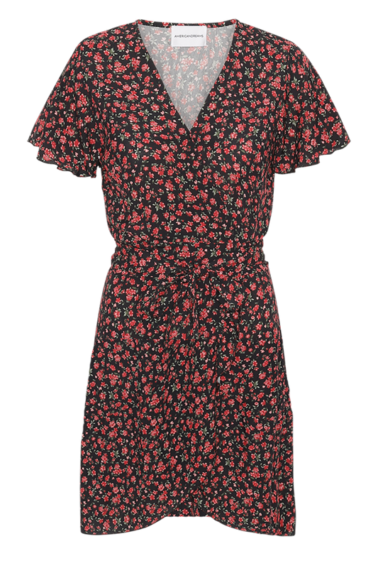 Milly Wrap Dress Short Black/Red Flower