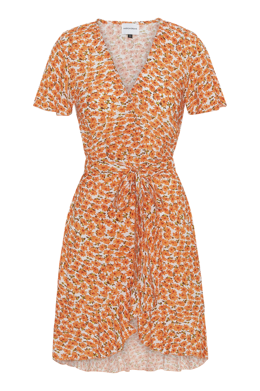 Milly Wrap Dress Short Orange Flower
