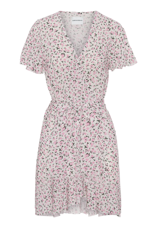 Milly Wrap Dress Short White/Pink Flower
