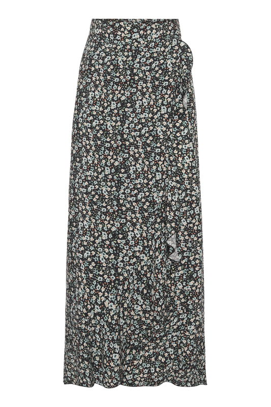 Milly Wrap Skirt Long Black / Blue Flower
