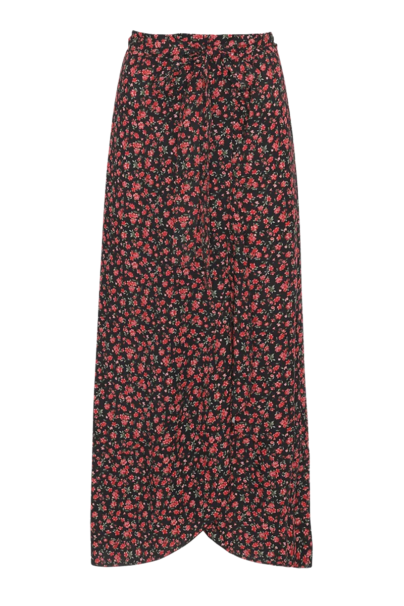 Milly Wrap Skirt Long Black/Red Flower