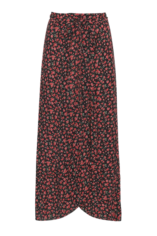 Milly Wrap Skirt Long Black/Red Flower