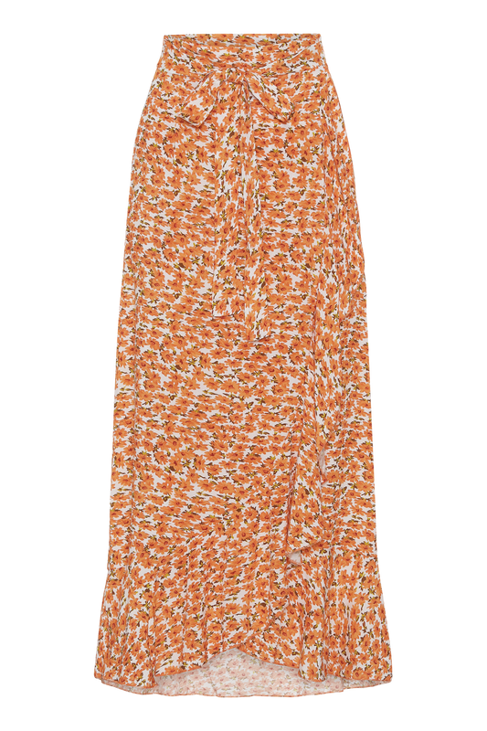 Milly Wrap Skirt Long Orange Flower