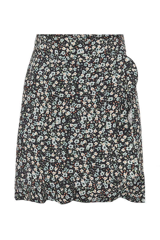 Milly Wrap Skirt Short Black / Blue Flower