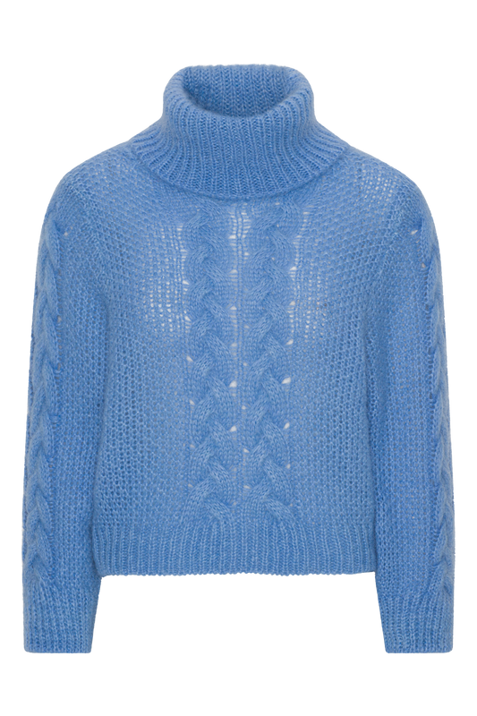 Minella Roll Neck Cable Knit Pullover Sky Blue - Sample