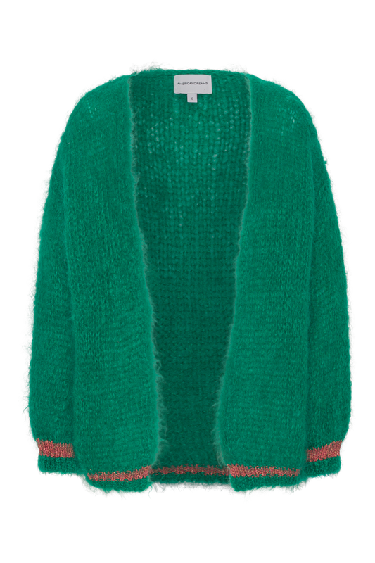 Olivia Mohair Cardigan Jade Green W/Coral Red Lurex