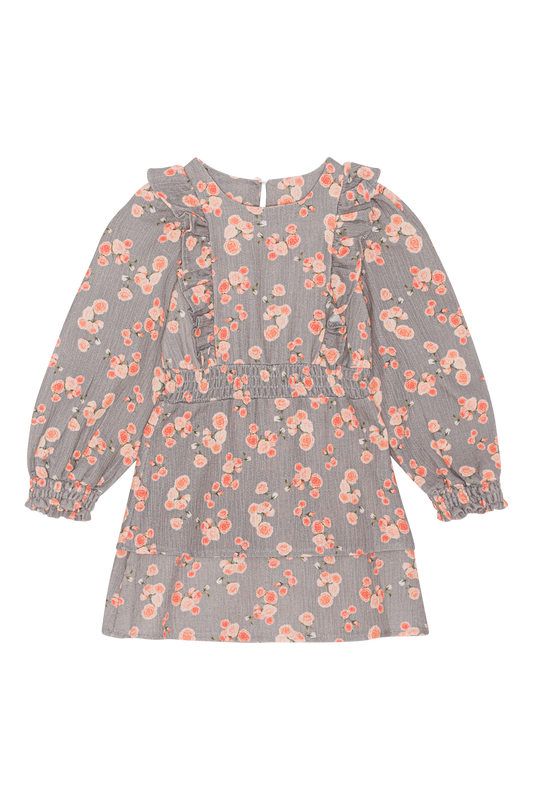 Patricia LS Cotton Dress Kids Grey Flower - Sample
