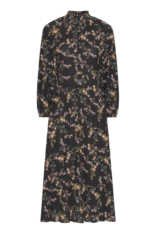 Perla Dress Long Black W/Flower