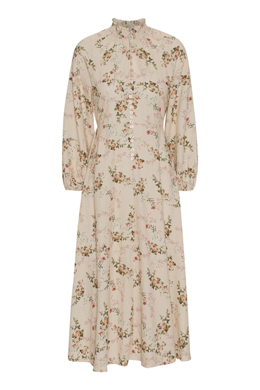 Perla Dress Long Cream White W/Flower